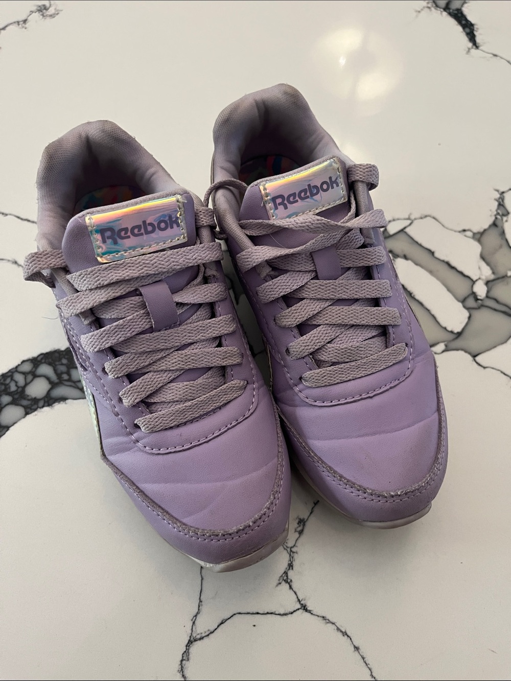 Reebok Kids Lavender Lace-Up Sneakers with Holographic Logo, Size 13